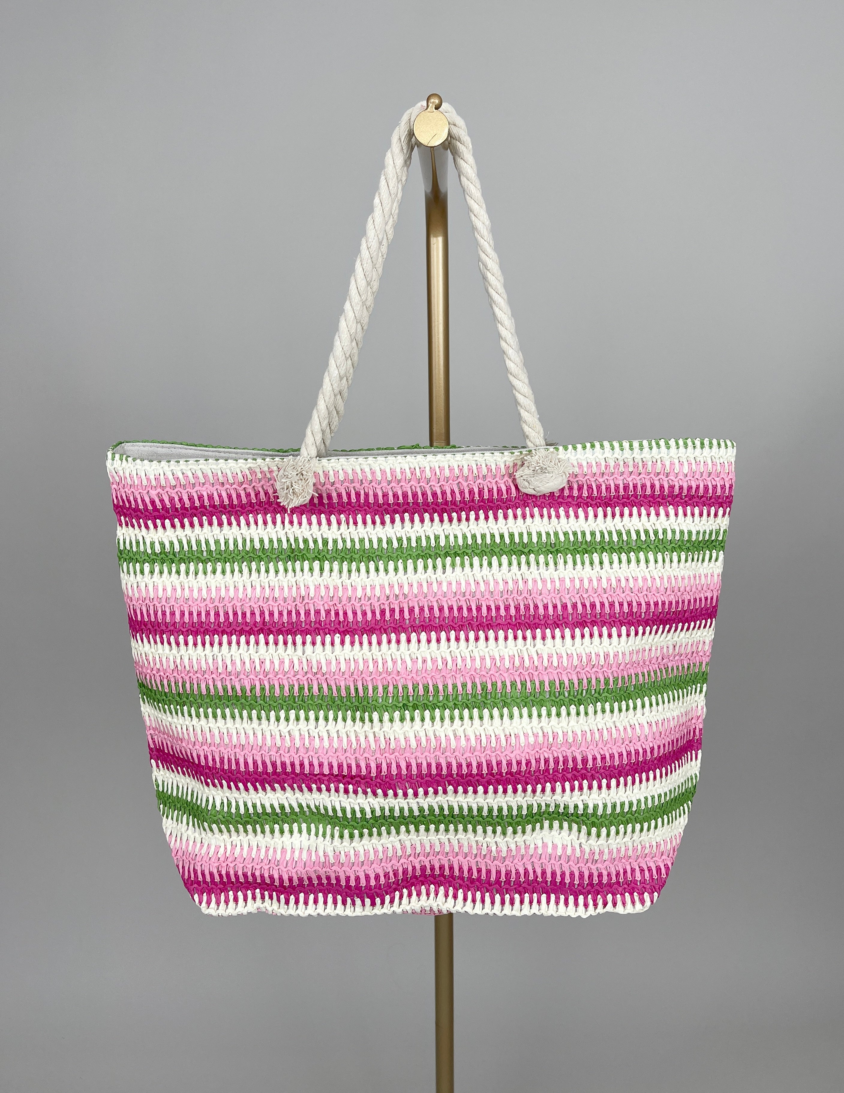 Tasche Beach Streifen in Pink/Grün