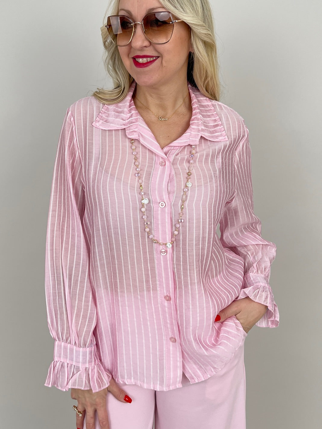 Bluse leicht gecrinkelt in Rosa