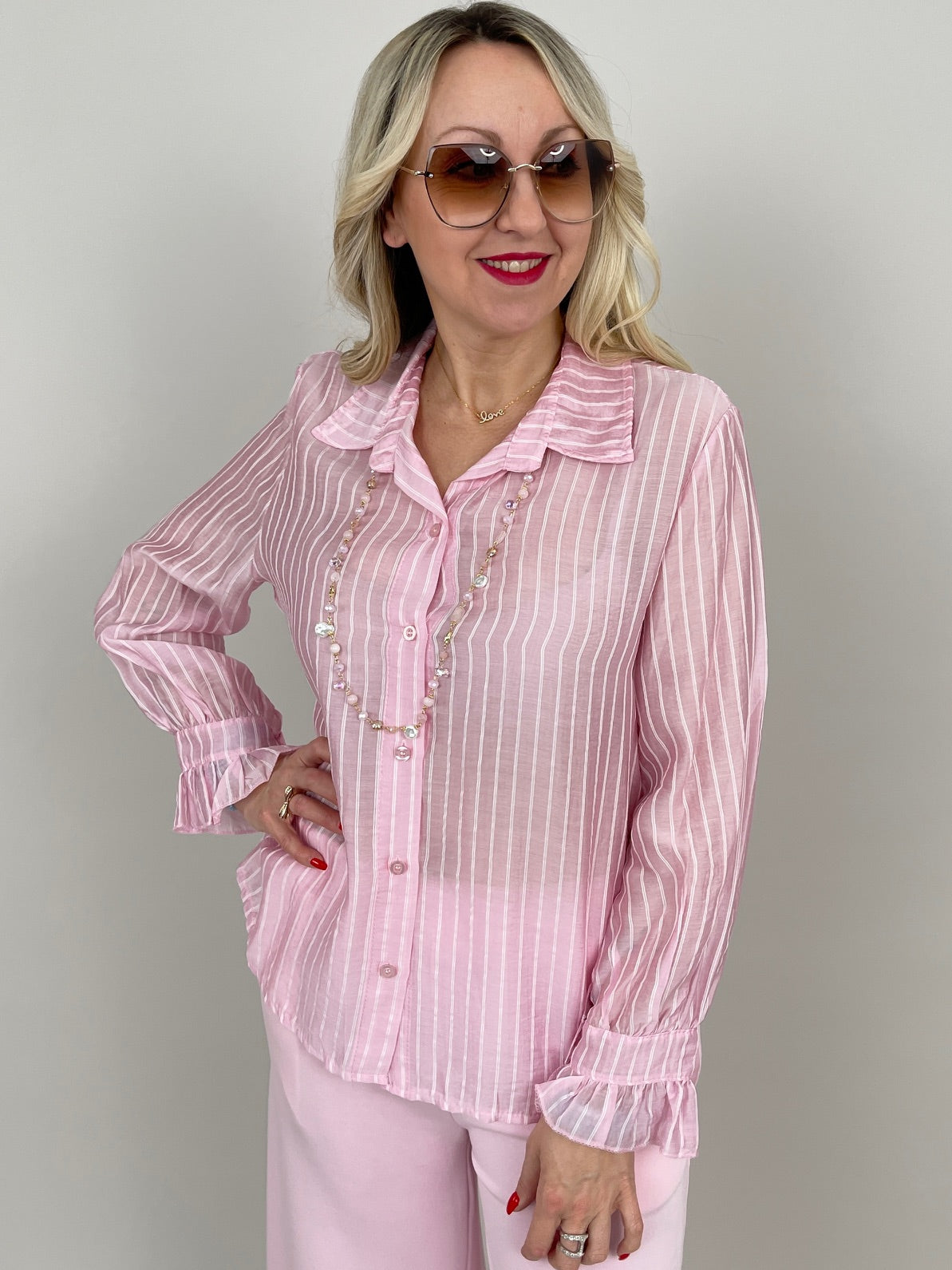 Bluse leicht gecrinkelt in Rosa