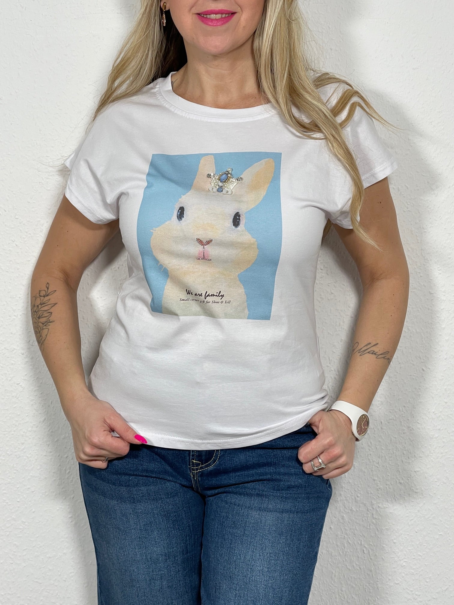 T-Shirt Rabbit in Weiß/Hellblau Artikel 3950