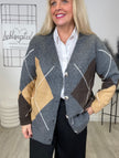 Cardigan Rauten Muster in Grau/Camel/Mokka Art. 6614