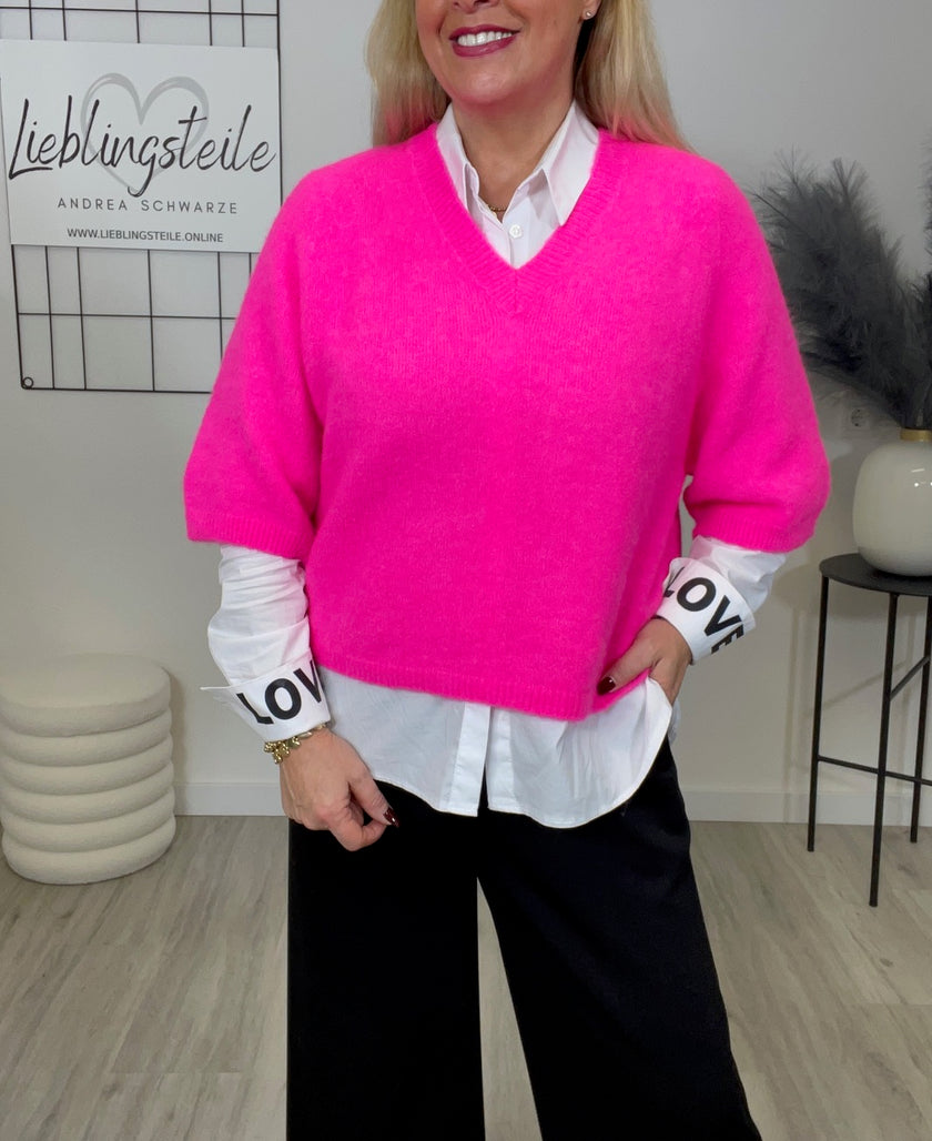 Strickpullover mit 3/4 Ärmeln Neonpink Art. 6602