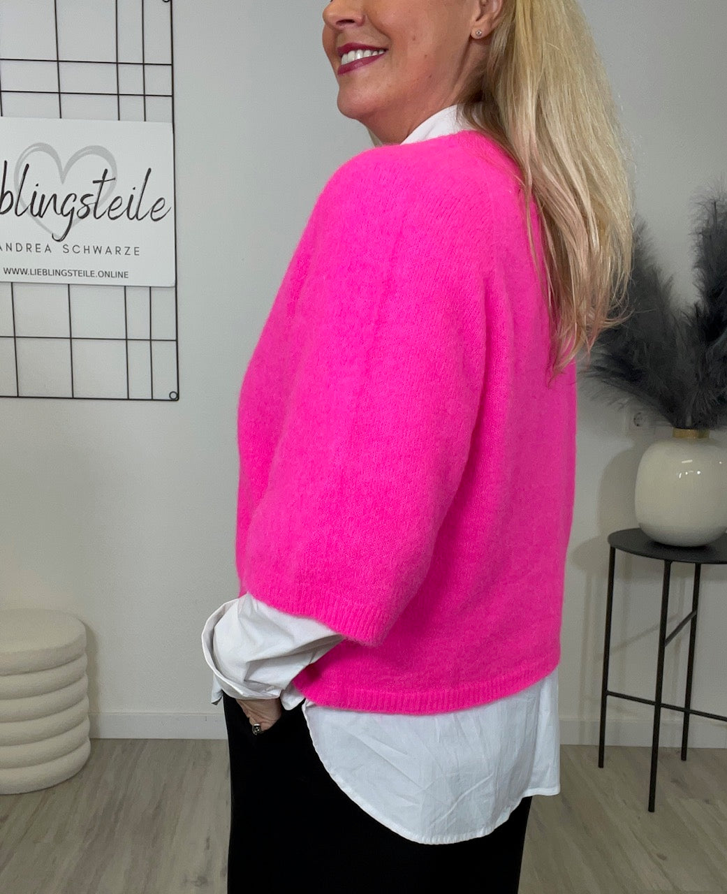 Strickpullover mit 3/4 Ärmeln Neonpink Art. 6602