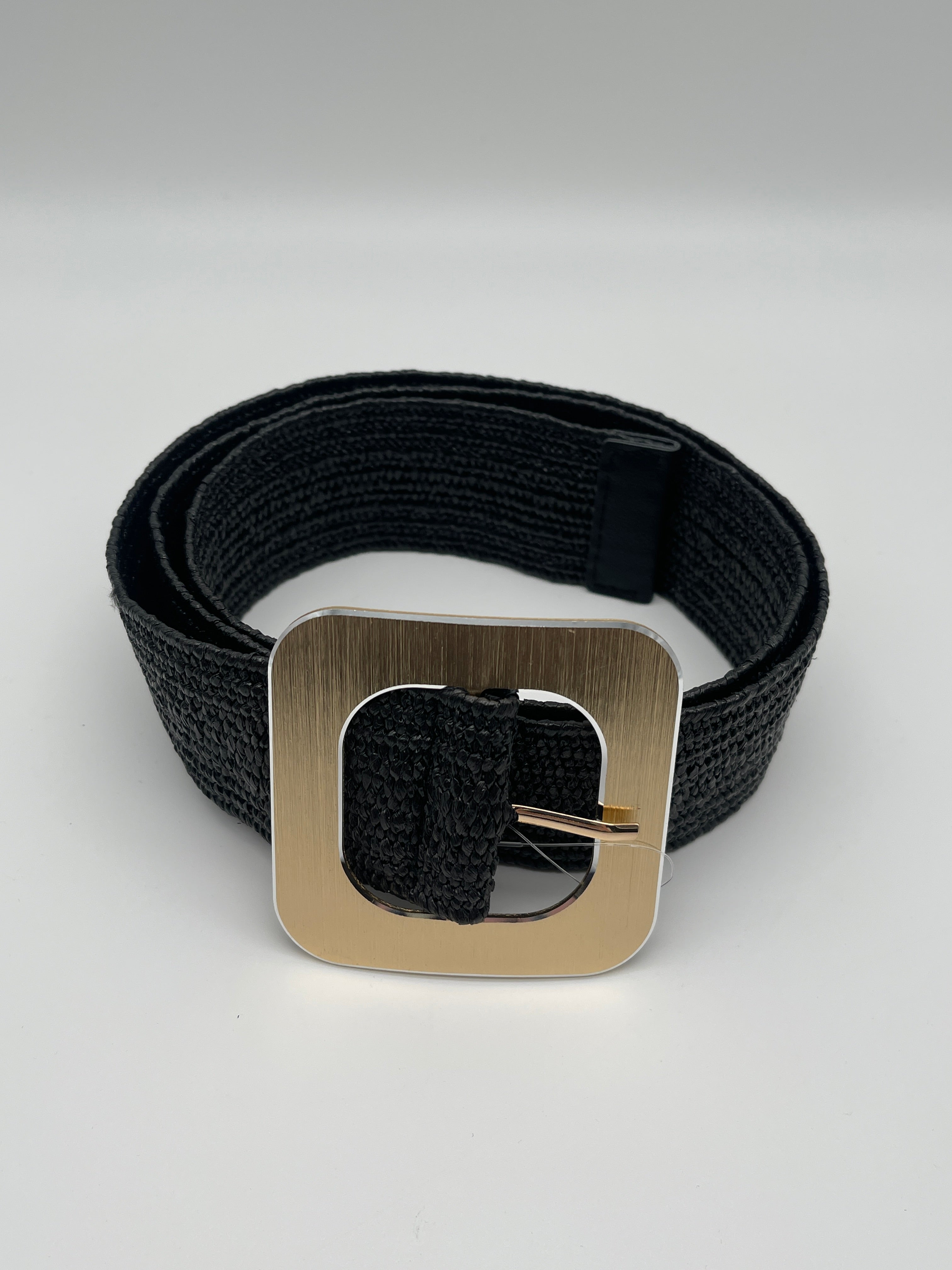 Gürtel Bast Eckig in Schwarz/Gold