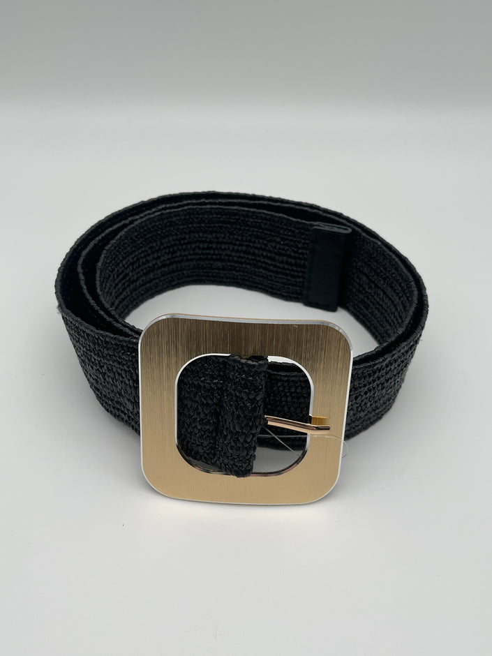 Gürtel Bast Eckig in Schwarz/Gold