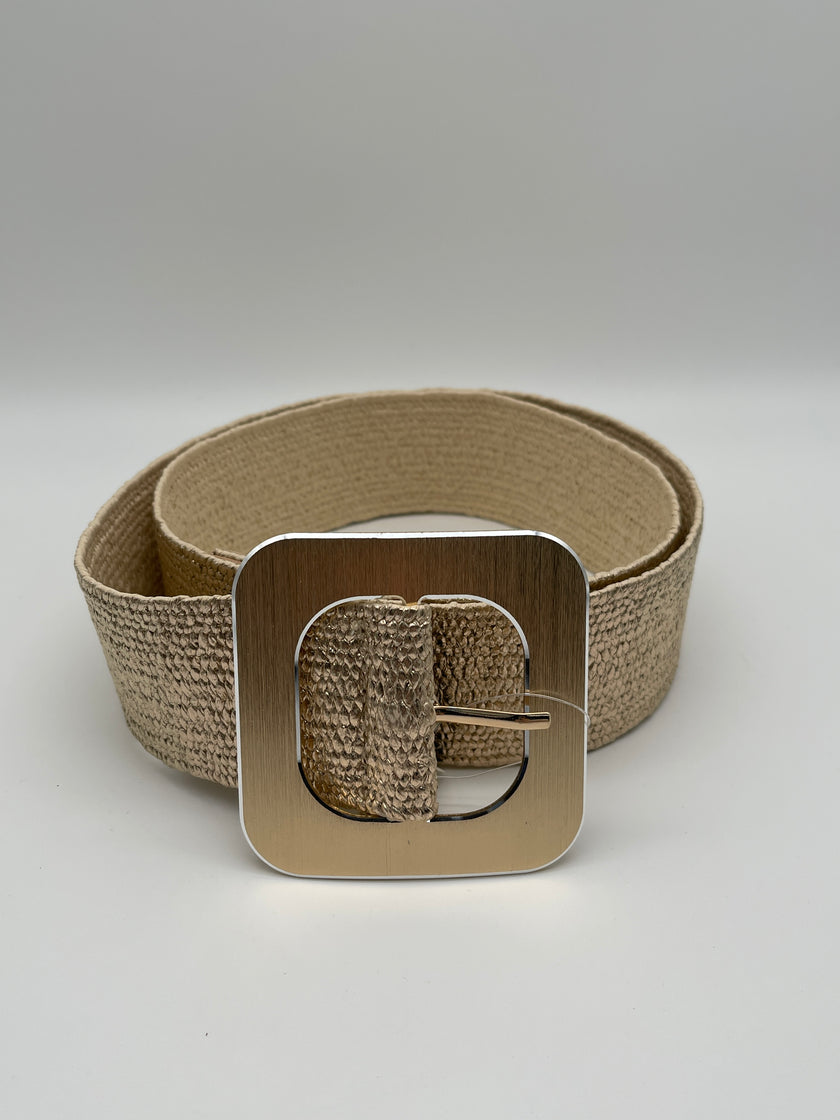 Gürtel Bast Eckig in Beige/Gold