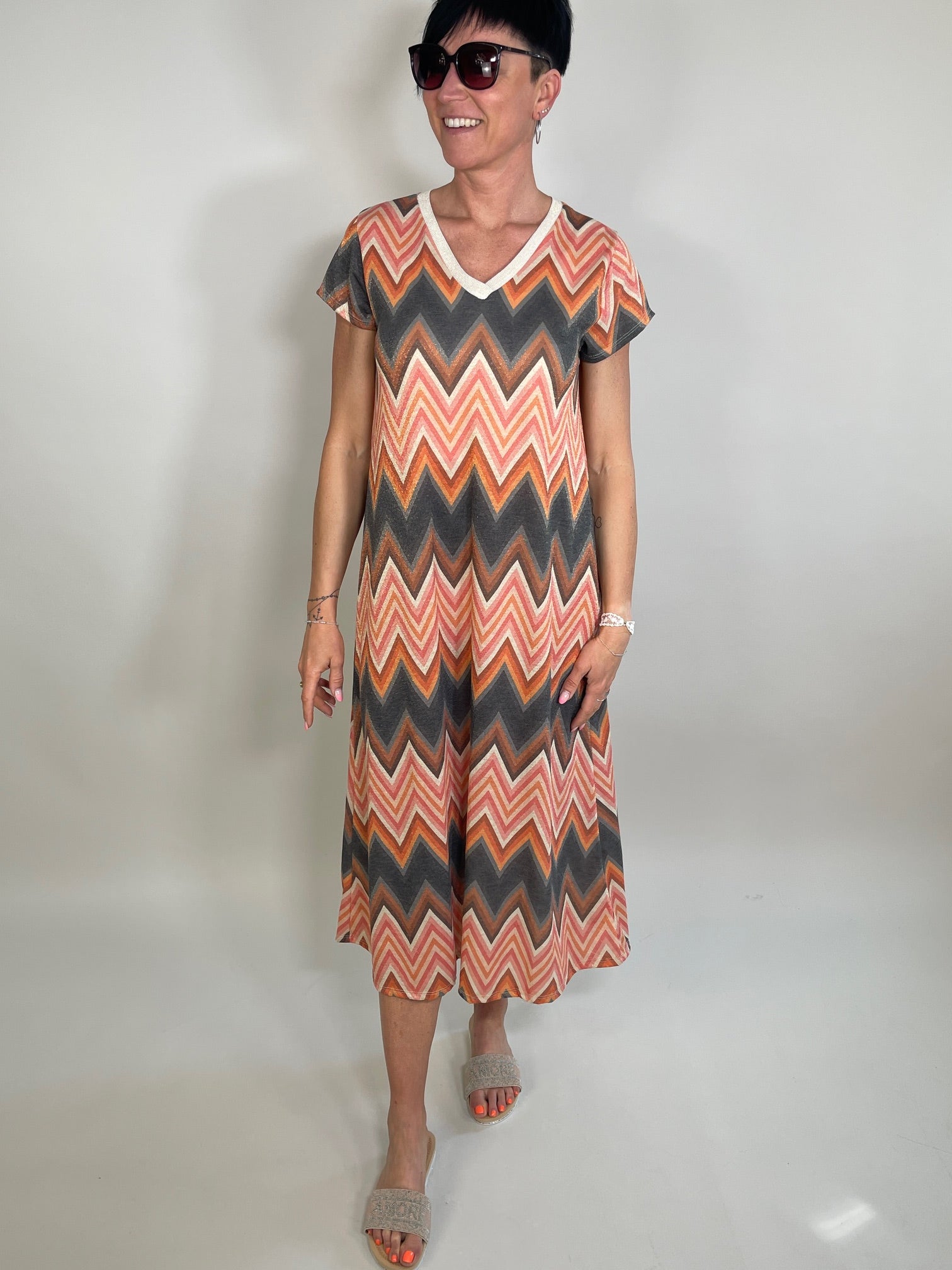 Kleid Feinstrick ZickZack in Schwarz/Orange Artikel 5889