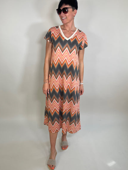 Kleid Feinstrick ZickZack in Schwarz/Orange Artikel 5889