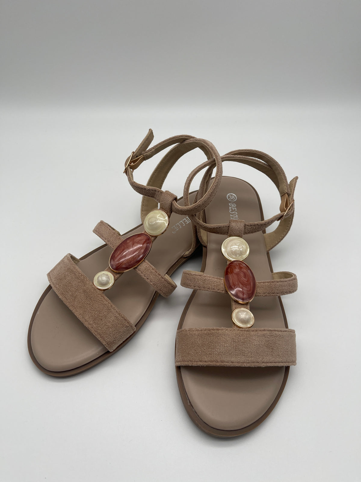 Sandalen mit Steinen in Beige