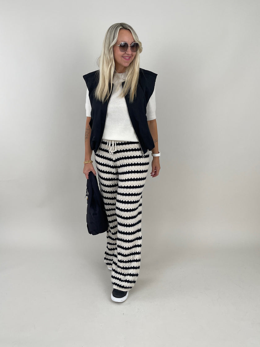 Marlenehose Grobstrick Streifen in Creme/Schwarz Art. 6292
