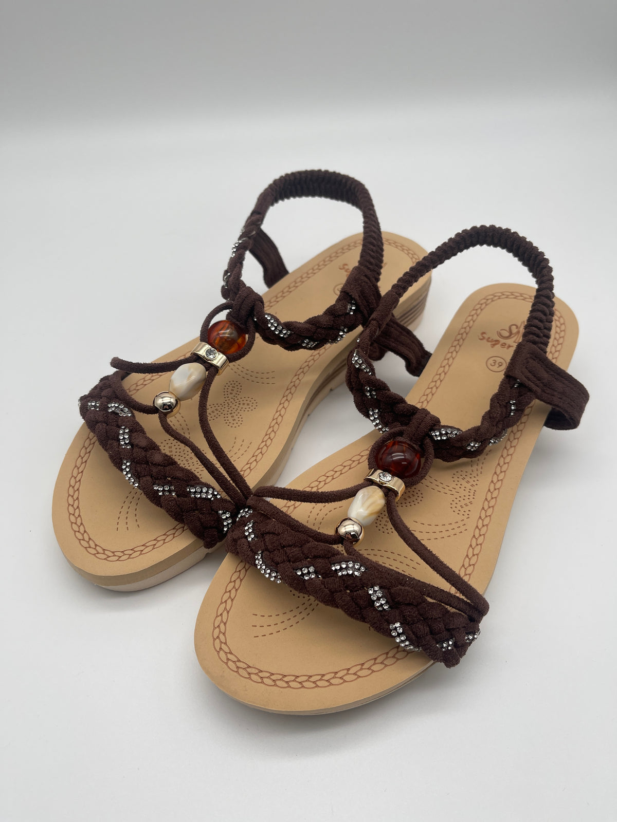 Sandalen mit Glitzerdetails in Mokka