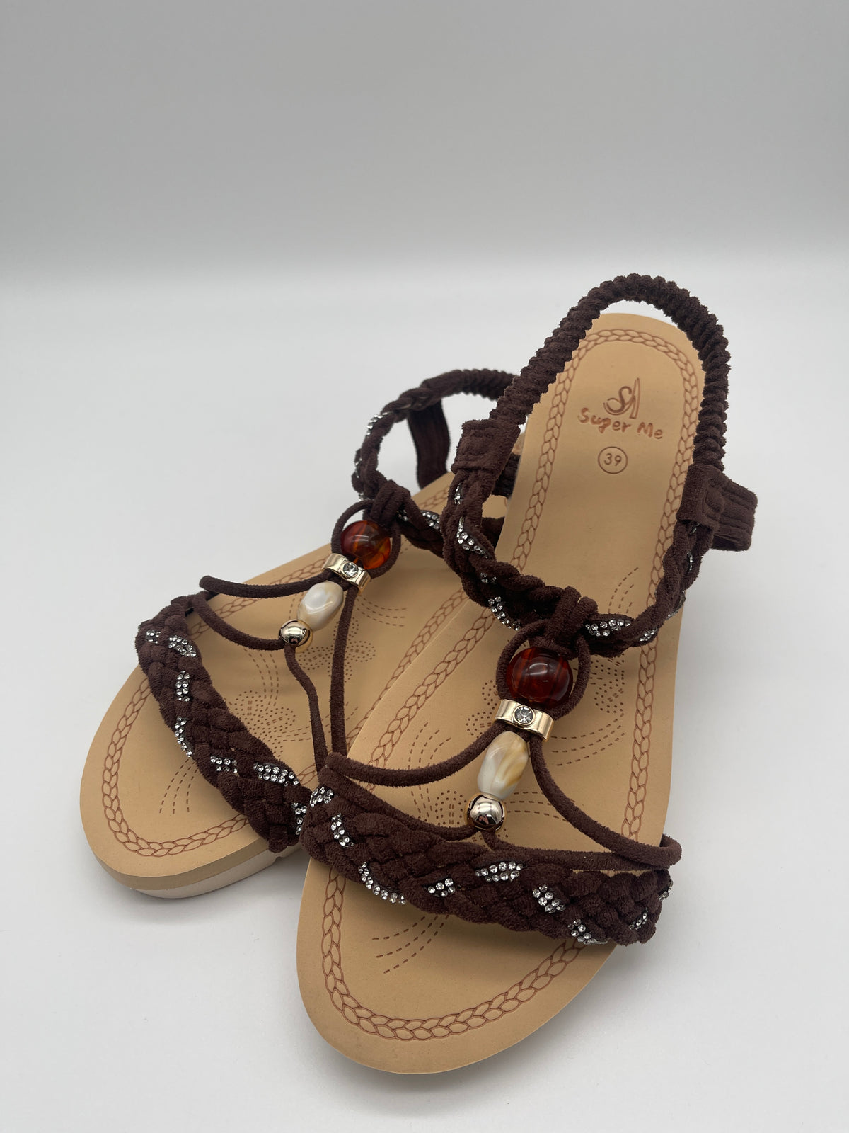 Sandalen mit Glitzerdetails in Mokka