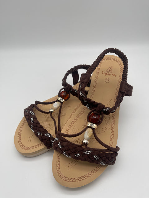 Sandalen mit Glitzerdetails in Mokka