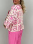 Boho Häkelcardigan in Creme/Pink