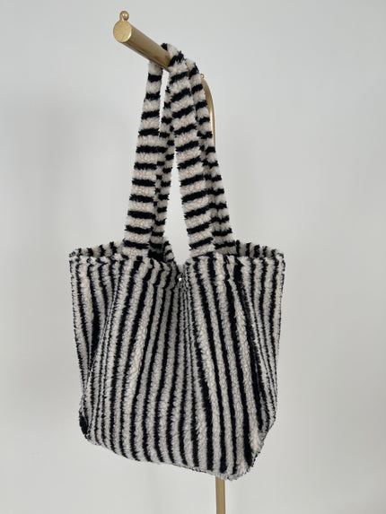 Tasche Teddy Streifen in Schwarz/Beige Artikel 6658