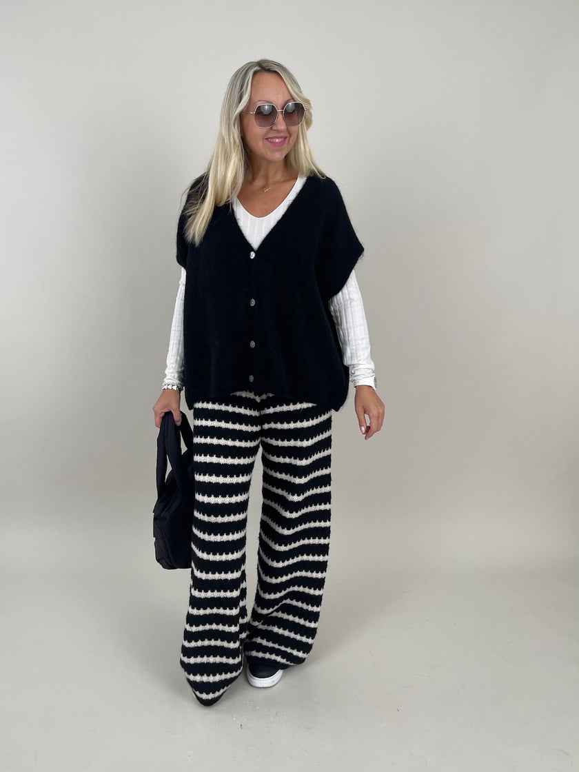 Marlenehose Grobstrick Streifen in Schwarz/Creme Art. 6293