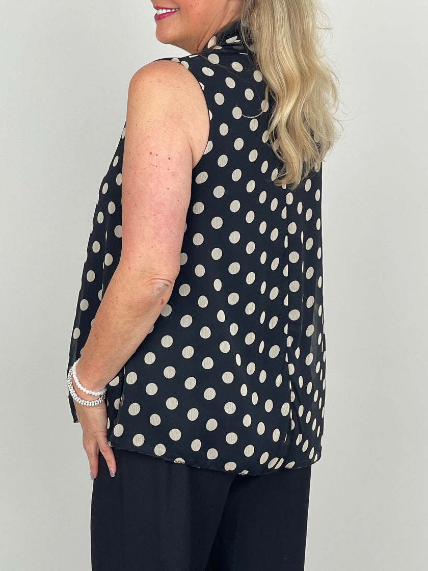 Chiffon-Blusentop Punkteprint in Schwarz/Beige