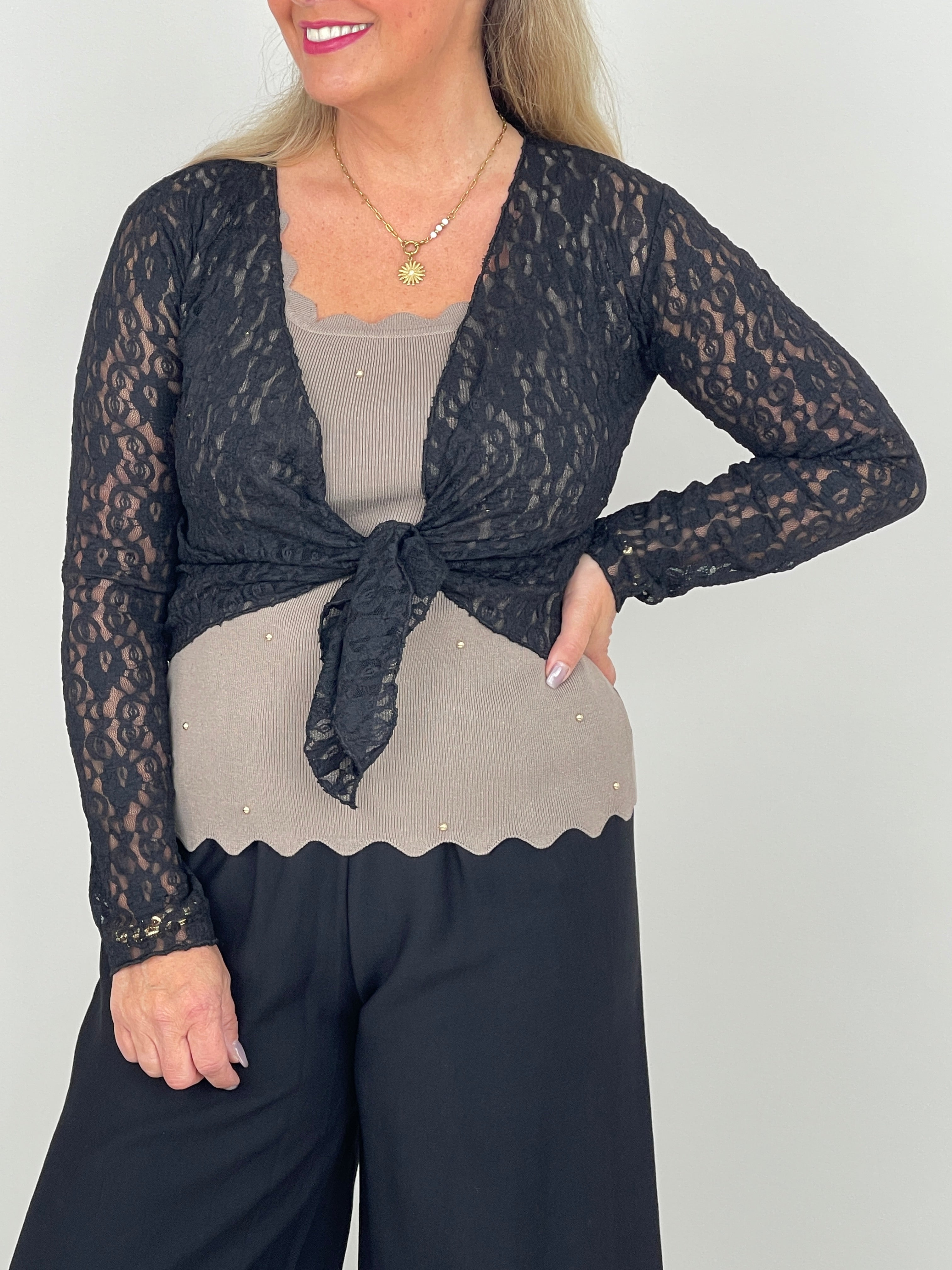 Eleganter Spitzen-Cardigan zum Binden
