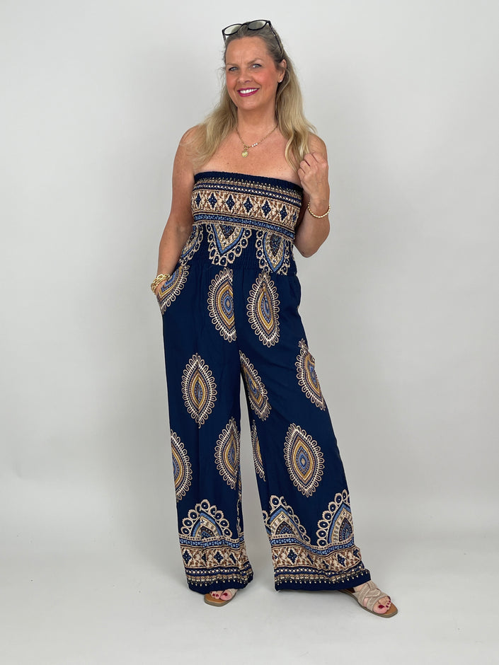 Overall mit Ethno-Print in Marine