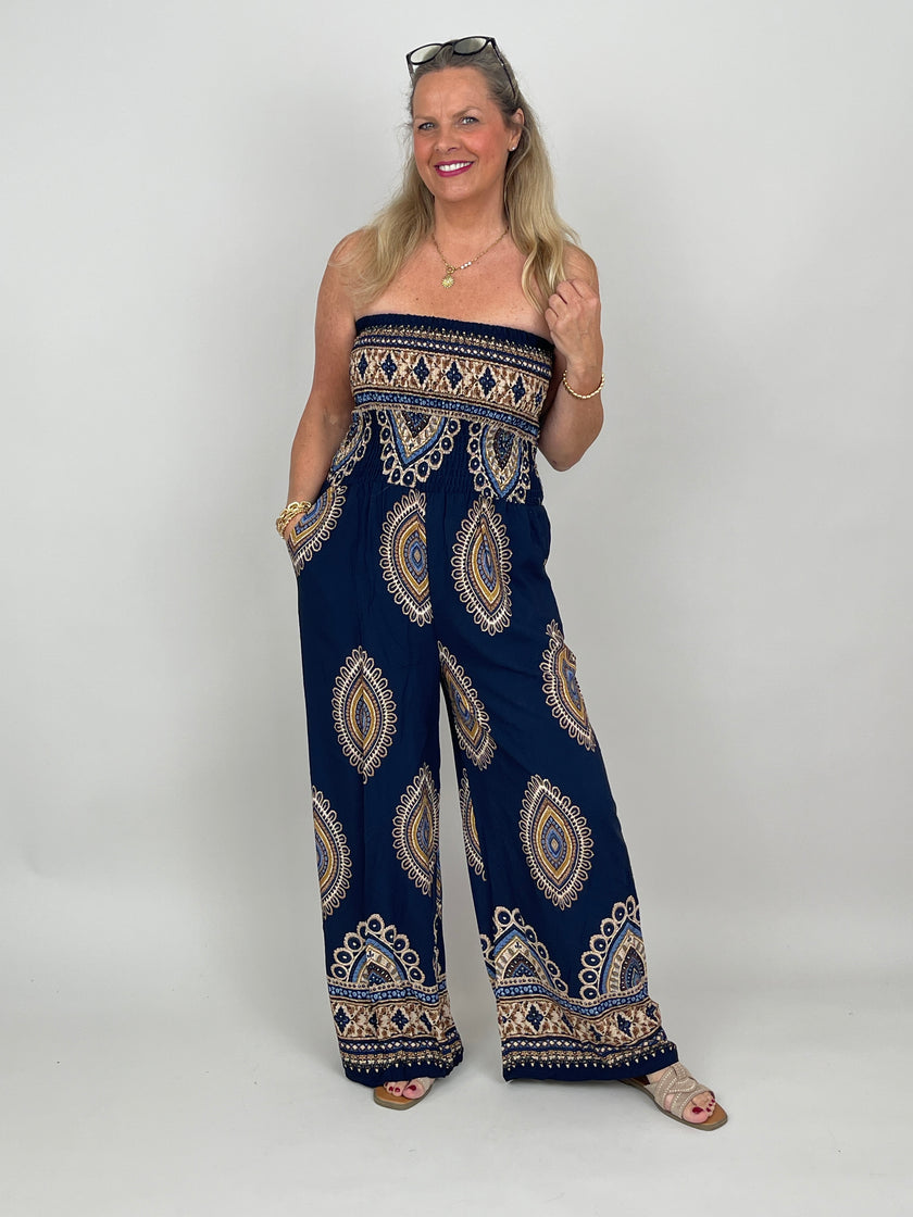 Overall mit Ethno-Print in Marine