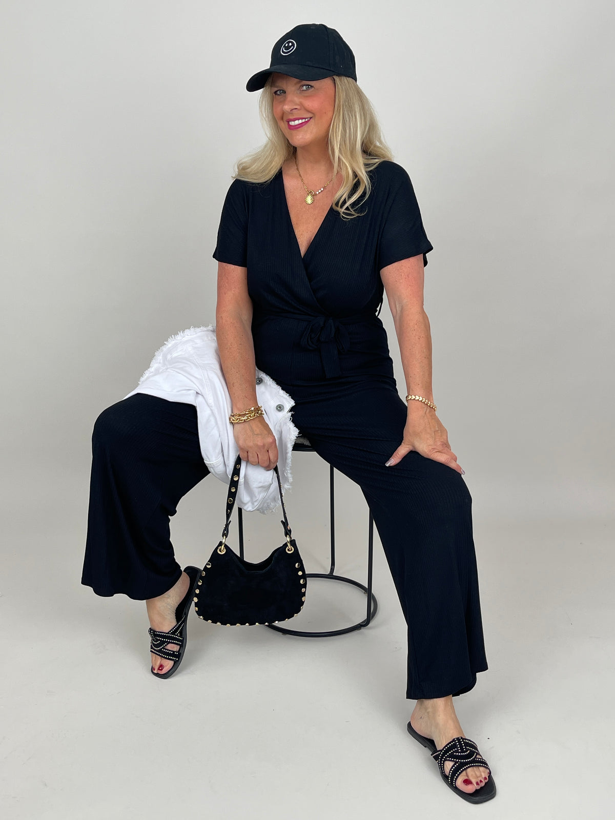 Jumpsuit Wickeloptik in Schwarz