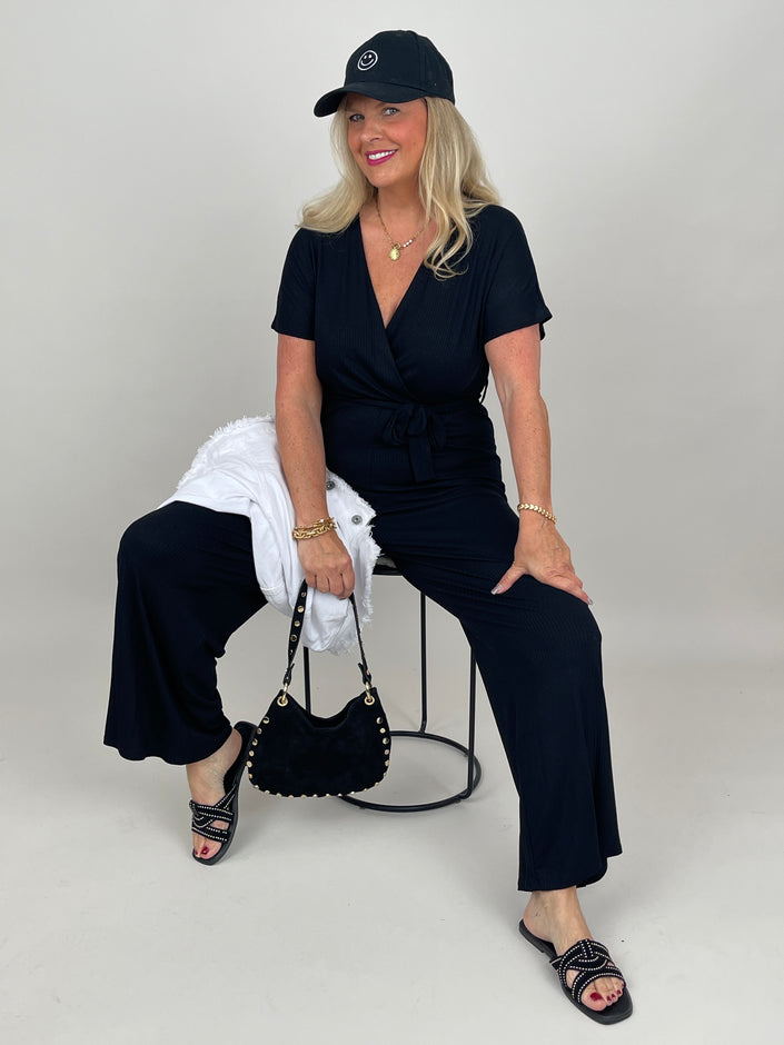 Jumpsuit Wickeloptik in Schwarz