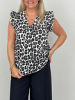 Top Musselin Leo-Print in Braun