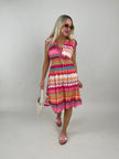 Kleid Kurz Kofferstoff Binde-Details ZickZack in Pink/Orange