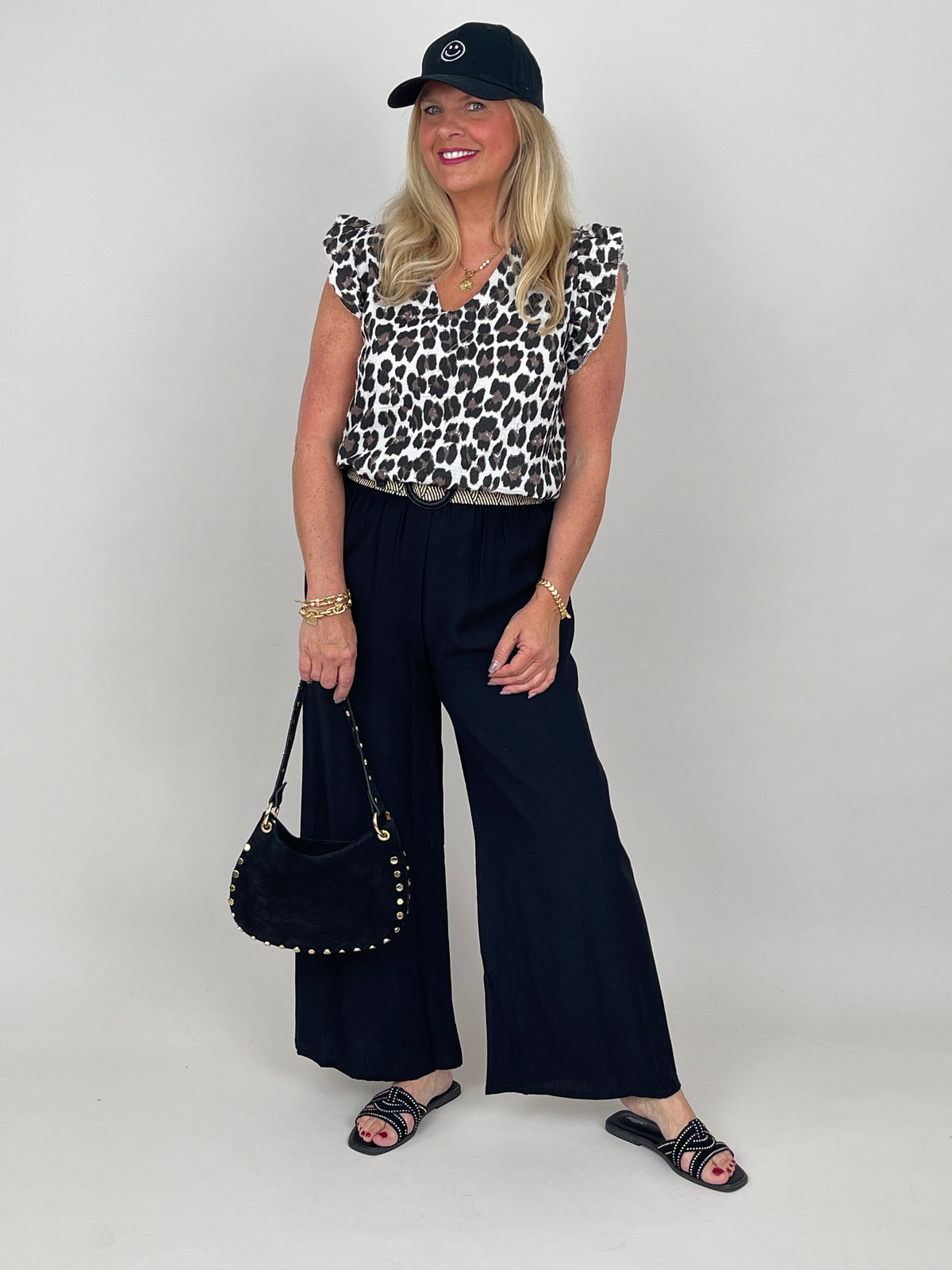 Top Musselin Leo-Print in Braun