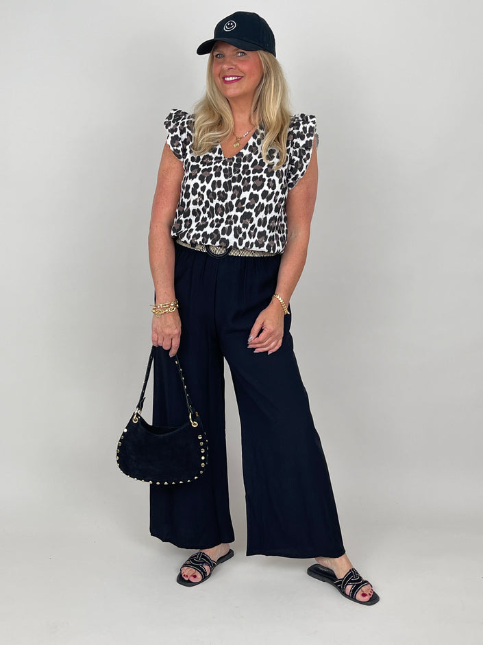 Top Musselin Leo-Print in Braun