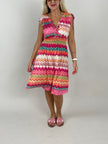 Kleid Kurz Kofferstoff Binde-Details ZickZack in Pink/Orange