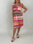 Kleid Kurz Kofferstoff Binde-Details ZickZack in Pink/Orange