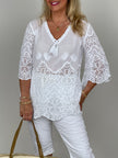 Boho Bluse mit Spitze in Weiß