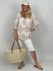 Boho Bluse mit Spitze in Beige