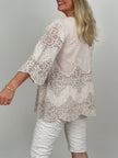Boho Bluse mit Spitze in Beige