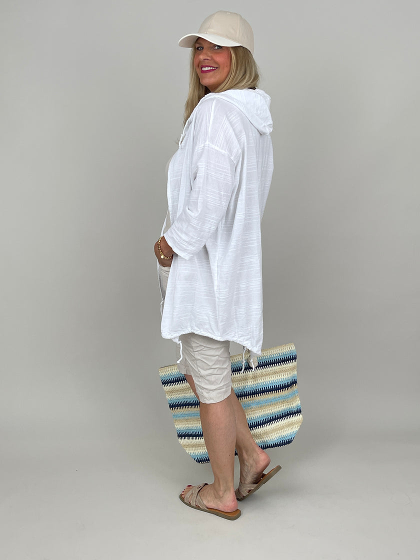 Leichter Cardigan mit Kapuze in Weiß