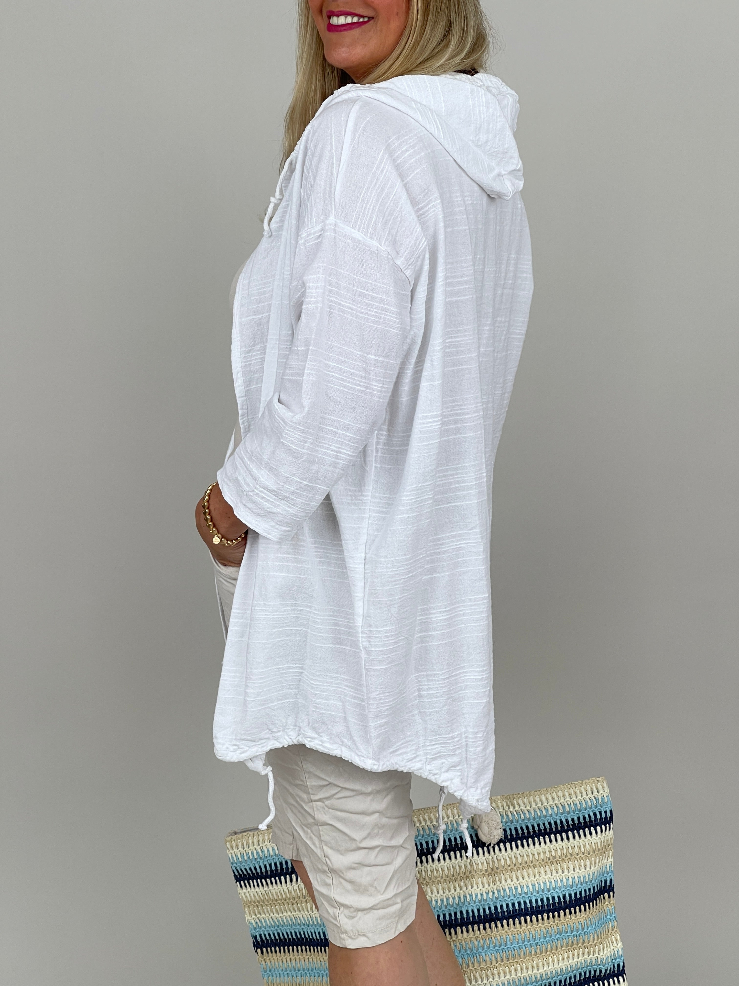 Leichter Cardigan mit Kapuze in Weiß