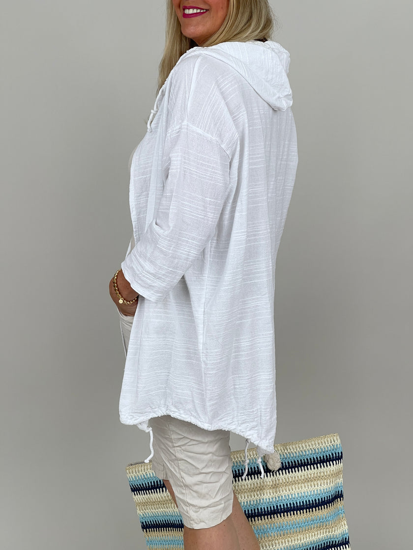 Leichter Cardigan mit Kapuze in Weiß