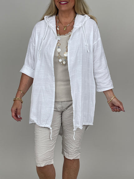 Leichter Cardigan mit Kapuze in Weiß