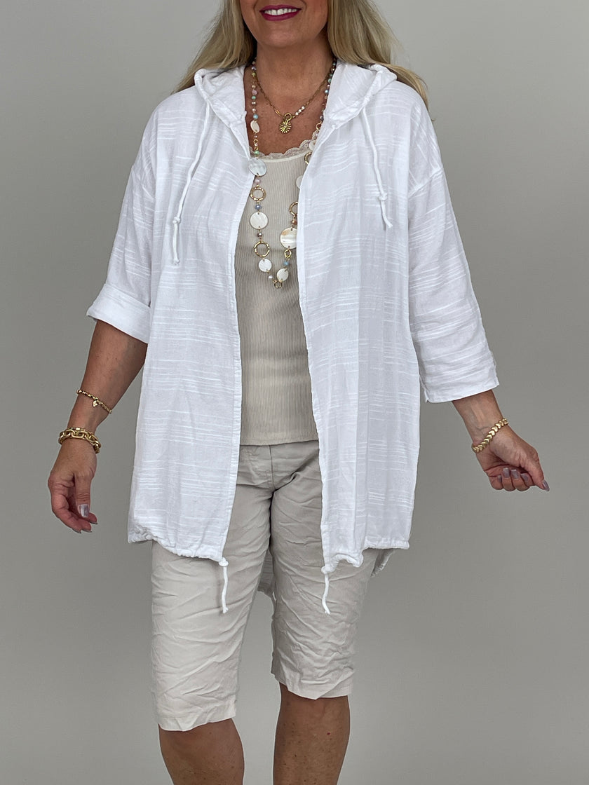 Leichter Cardigan mit Kapuze in Weiß