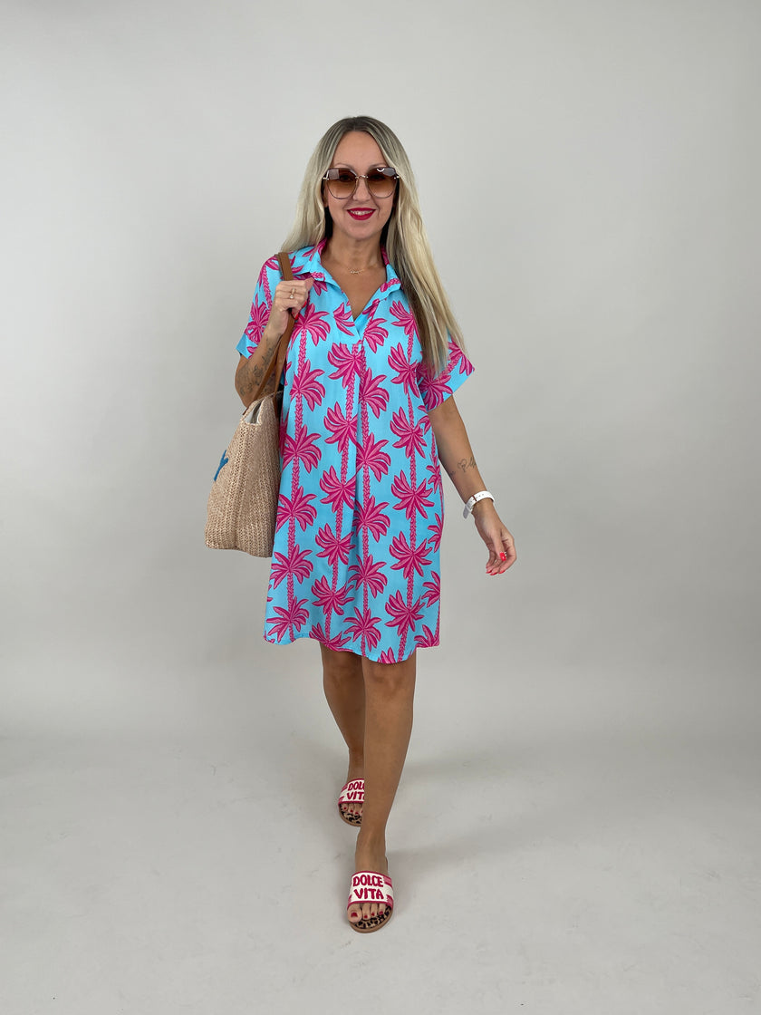 Kleid Palm Beach in Pink/Blau