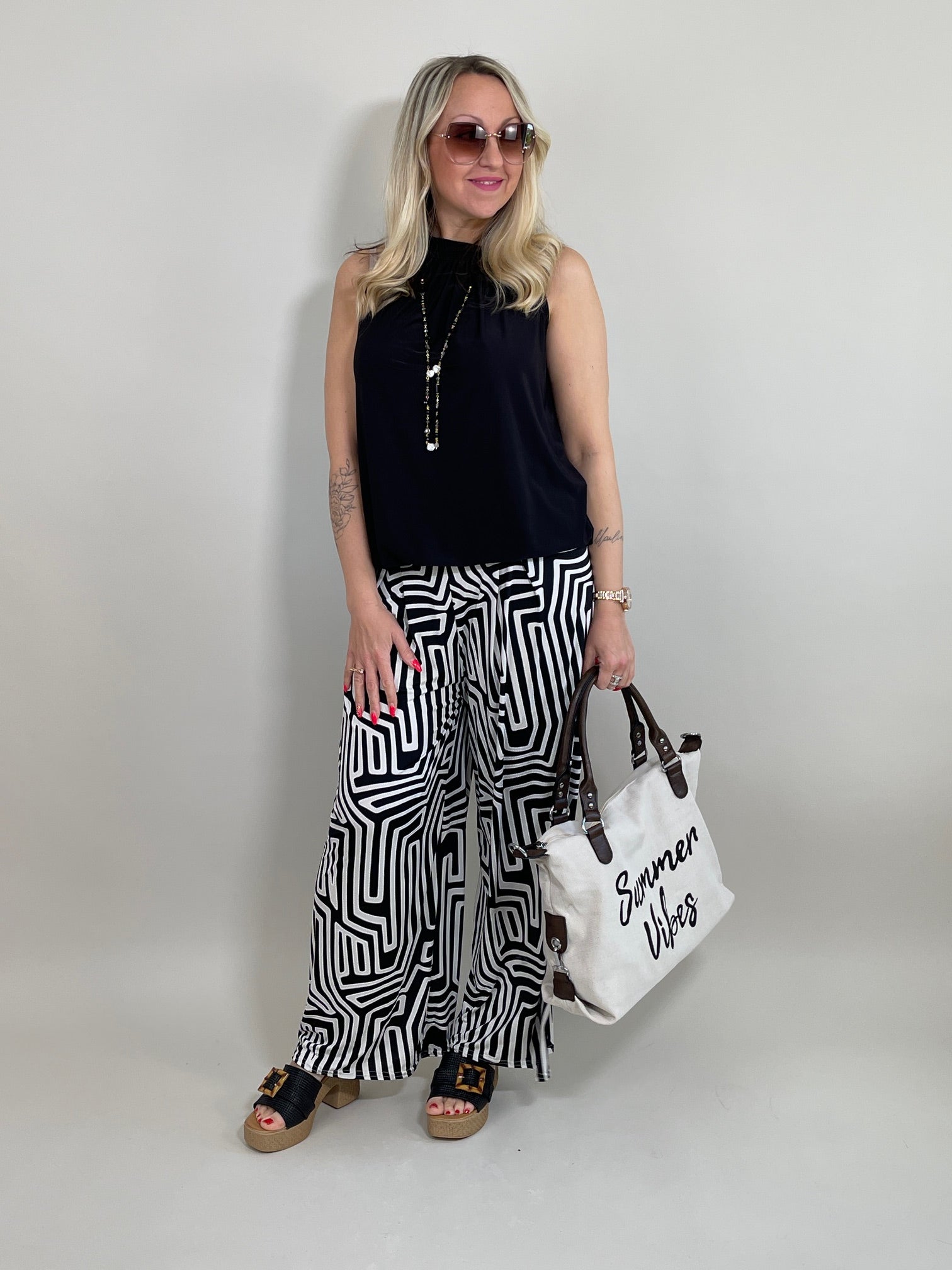 Marlene Hose gemustert in Schwarz/Offwhite Artikel 5932