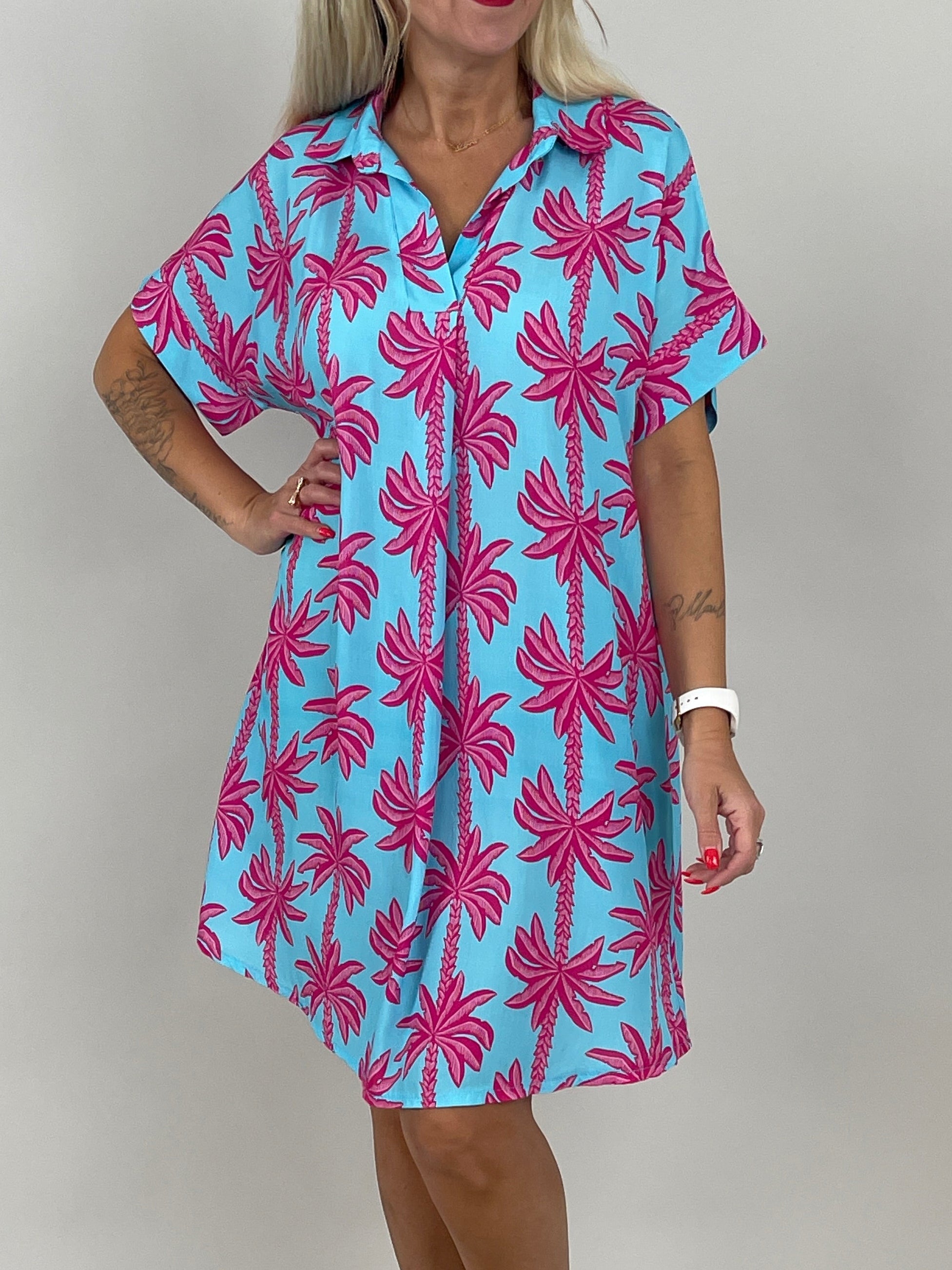 Kleid Palm Beach in Pink/Blau