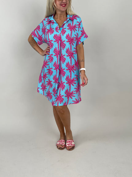 Kleid Palm Beach in Pink/Blau