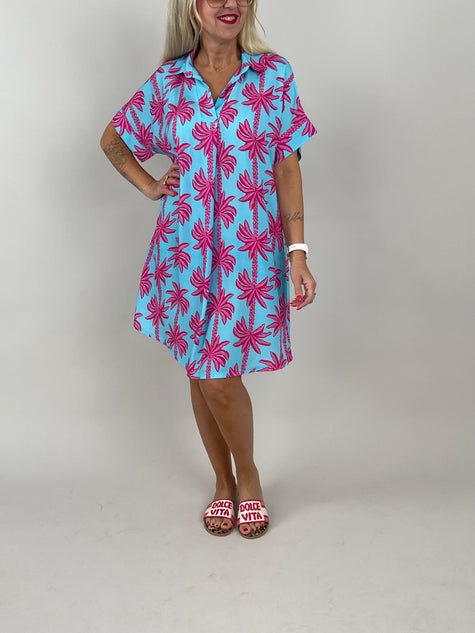 Kleid Palm Beach in Pink/Blau