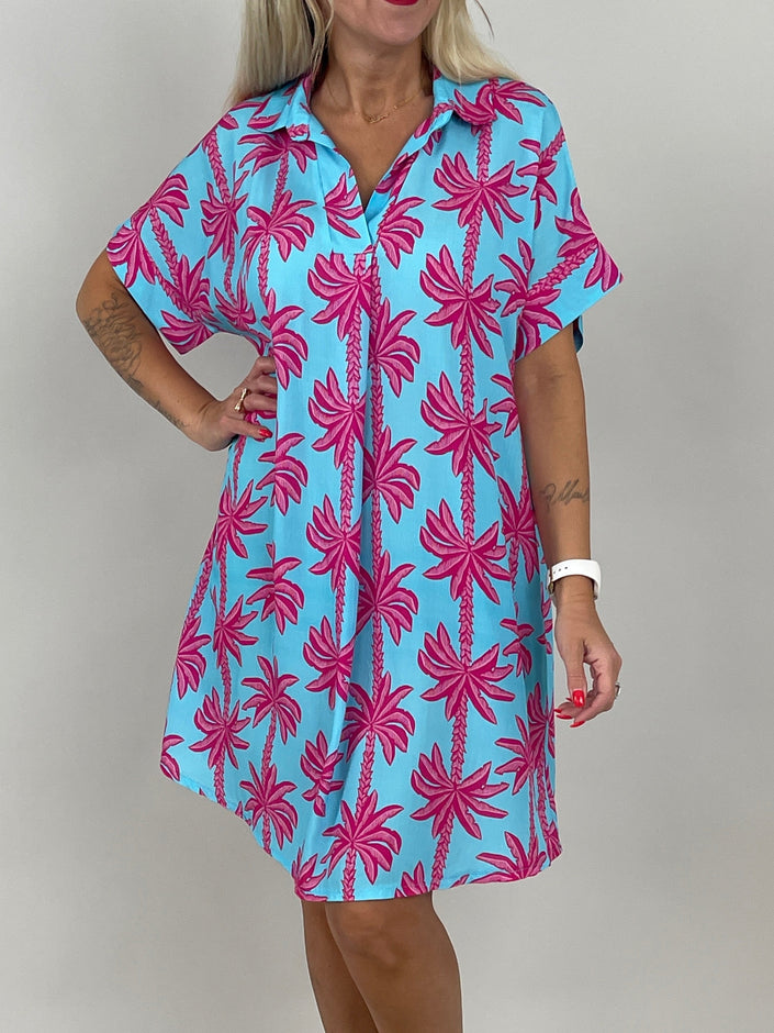 Kleid Palm Beach in Pink/Blau