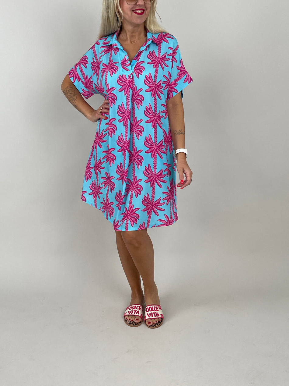 Kleid Palm Beach in Pink/Blau