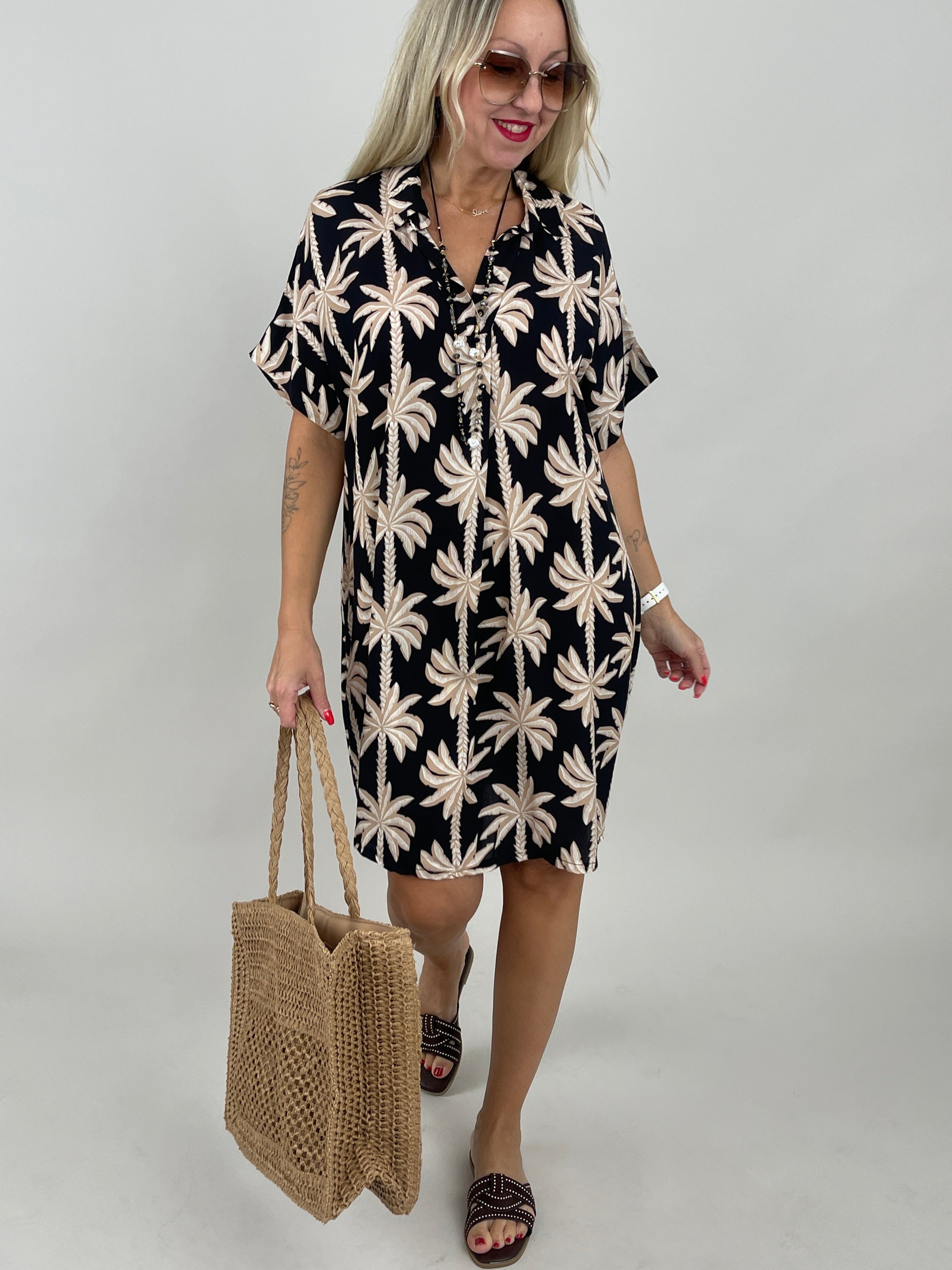 Kleid Palm Beach in Schwarz/Beige