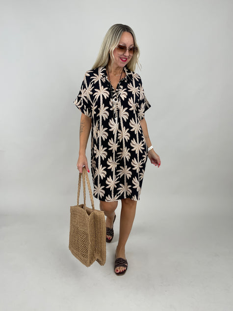 Kleid Palm Beach in Schwarz/Beige