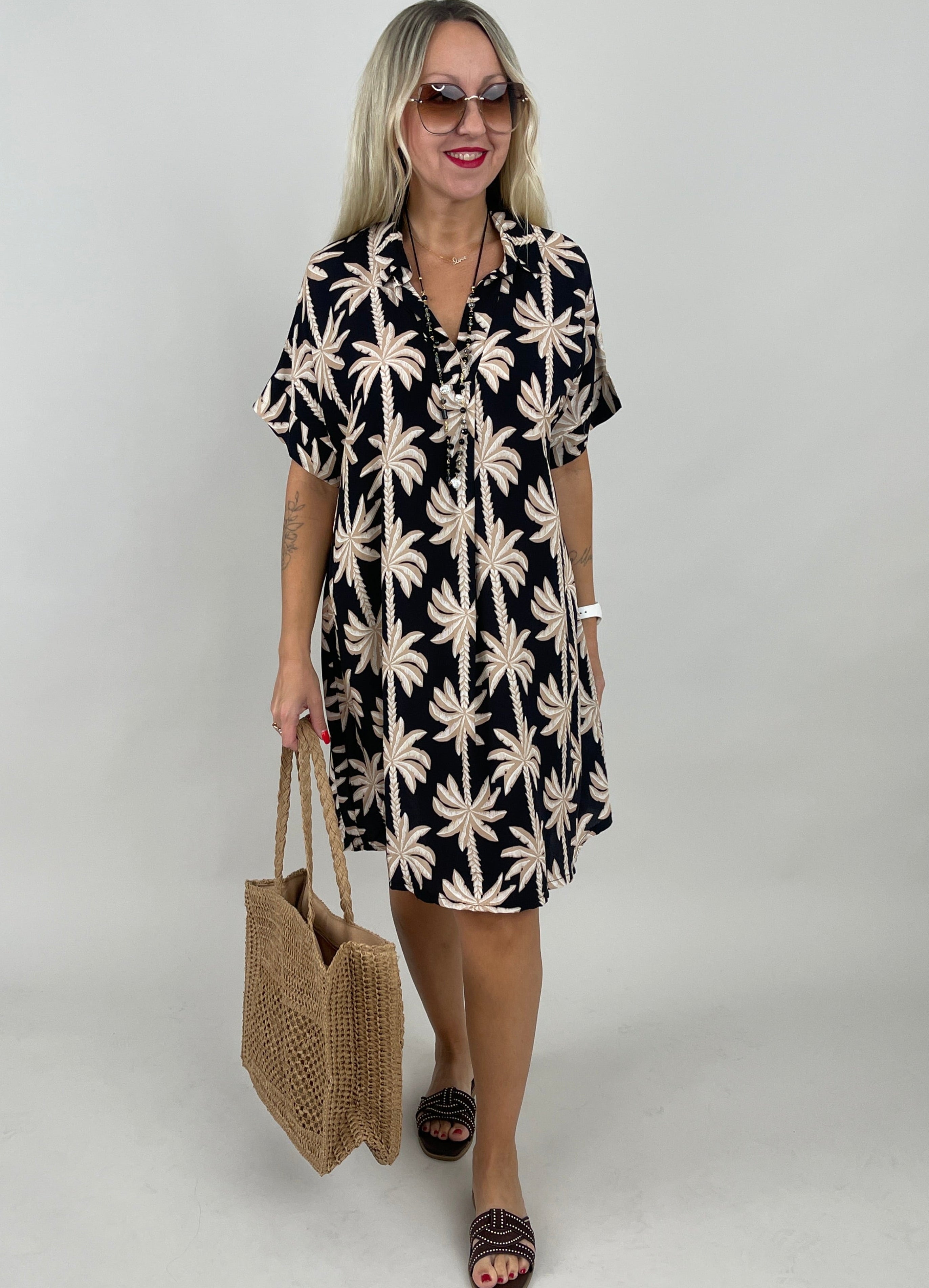 Kleid Palm Beach in Schwarz/Beige